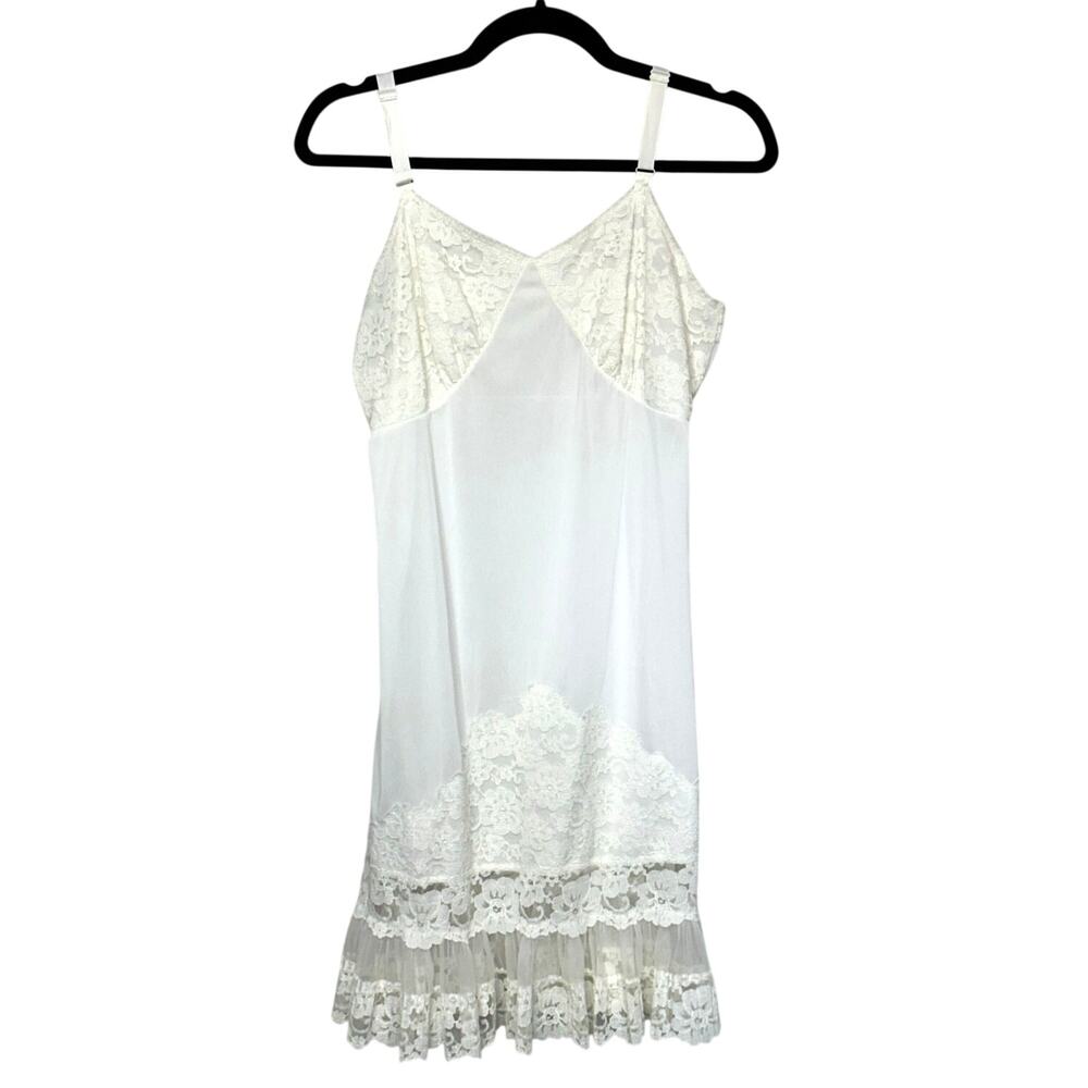 Vintage 50's Mode O' Day White Lace Nightgown Slip Dress Sweetheart Neckline